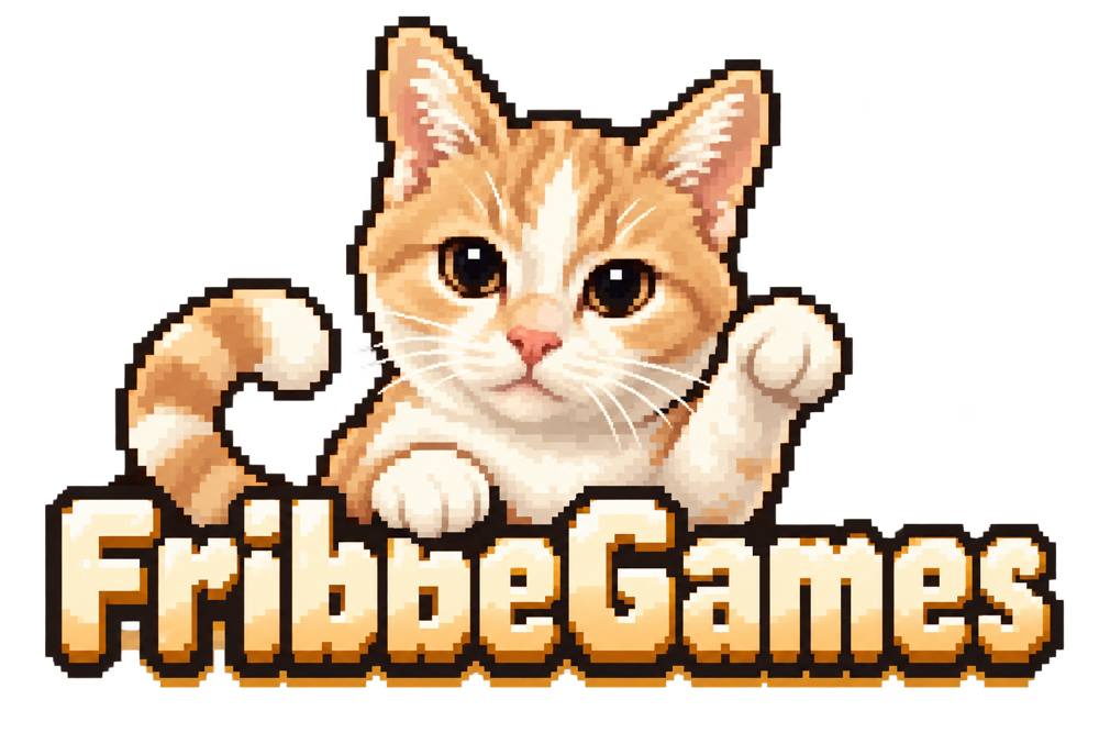 Fribbe, the orange pixel cat behind the FribbeGames logo